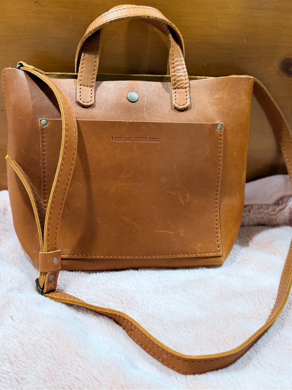Portland Leather Honey 🍯 Tan Leather Mini Tote with Crossbody Strap